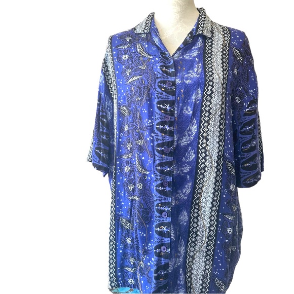 Vintage 1990s Top Blouse Indian Boho print Short Sleeve Size XL - Picture 6 of 8